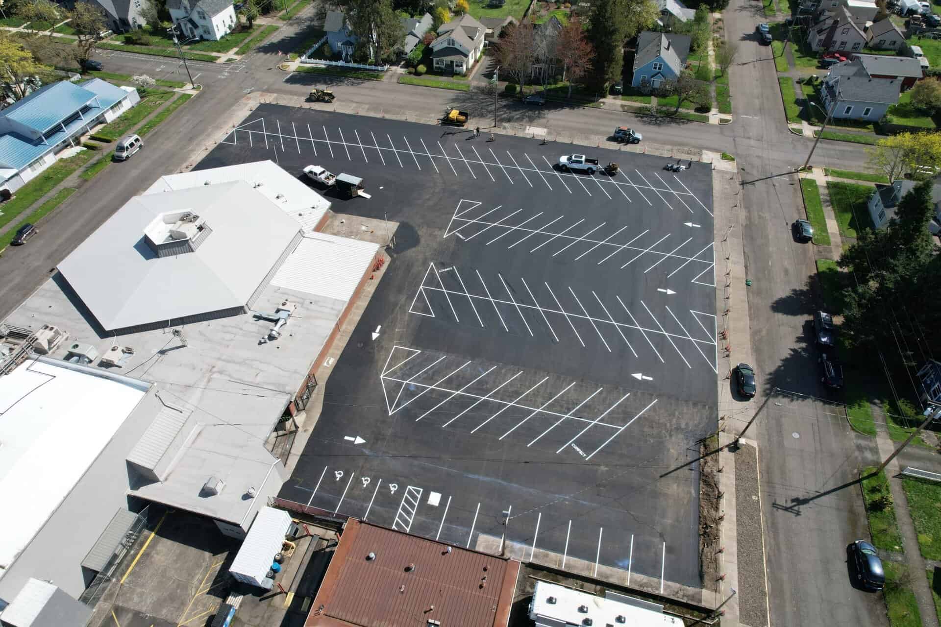 Ariel view of asphalt striping